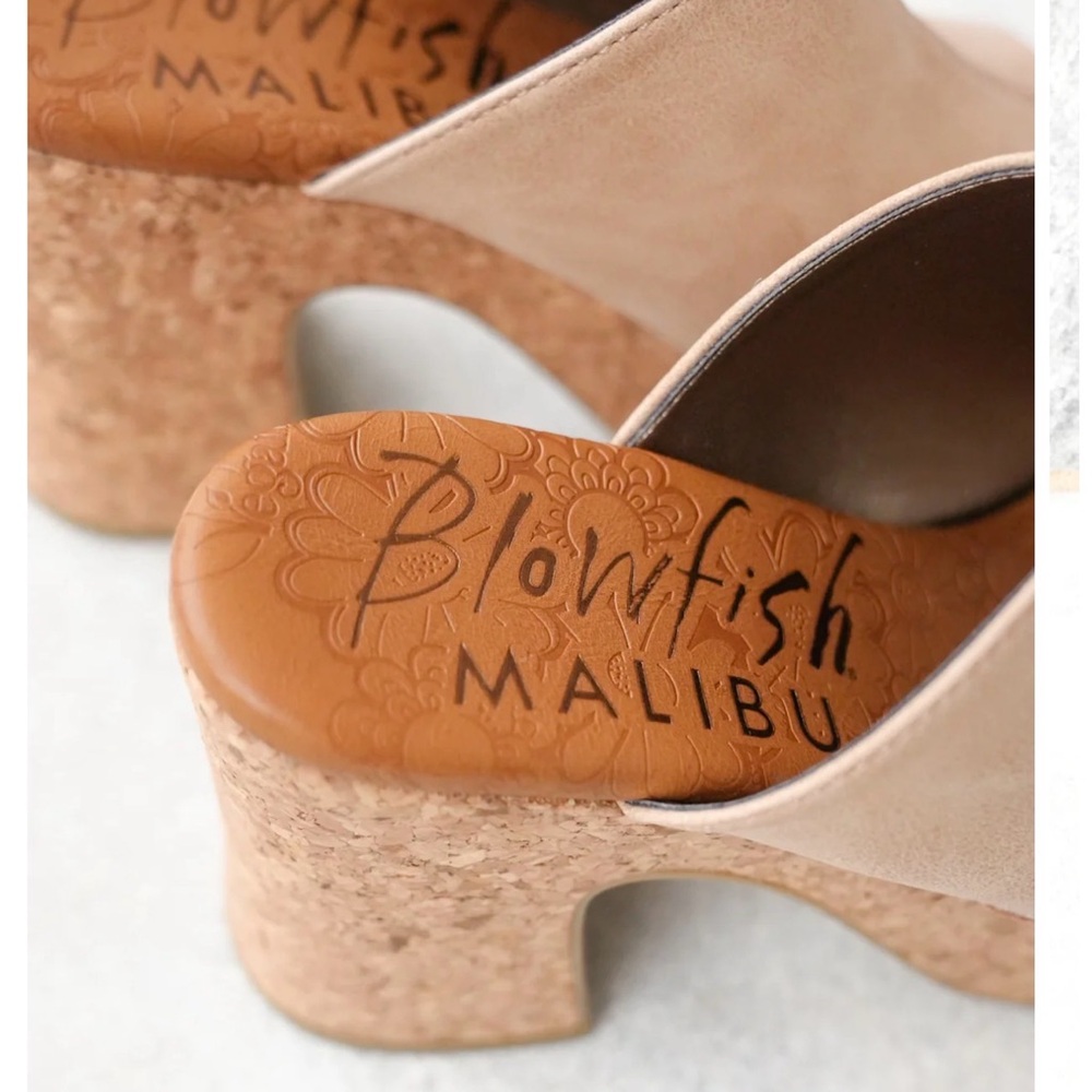 Neutral Beige Cork Platform Mules - Women's Slip-On Heels - Picture 4 of 8